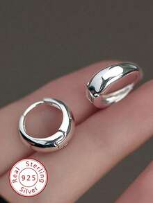 1 Pair 3mm Minimalist Pure Silver Earrings, Suitable For Women's Daily Wear - Silver - View 1