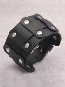 1件男女通用朋克摇滚皮革手链，个性化双刀帽骷髅铆钉合金手链，音乐节摇滚派对礼物 - 鉚釘 - 查看 3