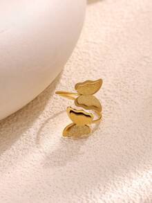 18K Gold Plated Stainless Steel Matte Butterfly Open Ring, Jewelry Gift For Wedding, Mother's Day, Birthday, Suitable For Mom/Best Friend - Shining Butterfly - View 9
