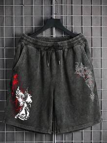 Pantalones cortos casuales de verano para hombre lavados y desgastados con estilo vintage - Negro - Ver 2