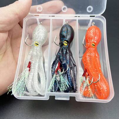 1 pieza Señuelo de pulpo suave que brilla en la oscuridad, con ojos 3D realistas y acción de natación realista, de material de silicona duradero, señuelo de pesca luminoso de alta visibilidad para agua salada y agua dulce, ideal para black bass, trucha, salmón, lucio y todo tipo de peces depredadores, perfecto para pesca en alta mar, barco, muelle, orilla, lago, río y océano, gran atractivo para capturas importantes, equipo de pesca esencial para pescadores