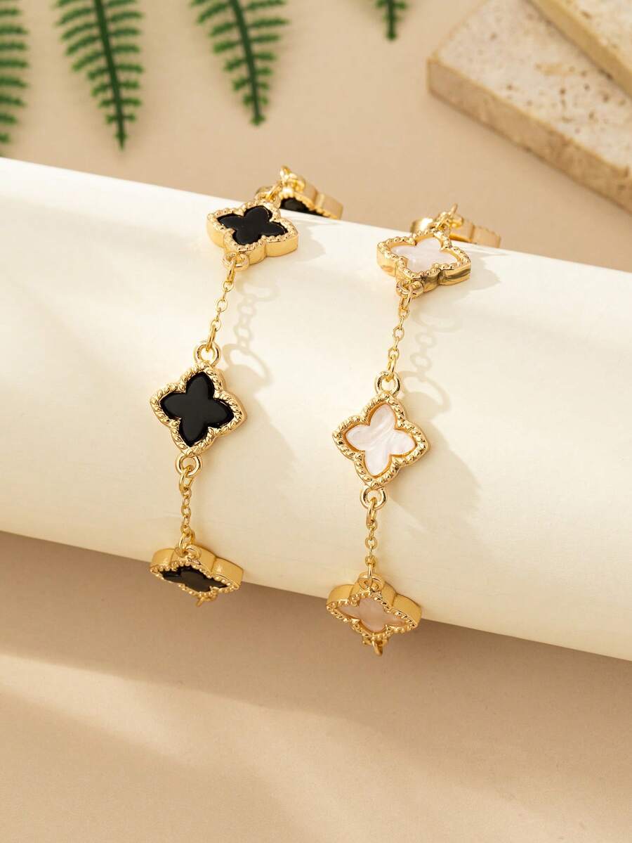 2件套优雅亚克力四叶草手链，适合女士派对佩戴 - 彩色 - 查看 1