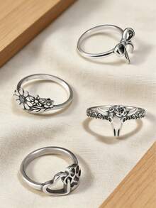 1pc Simple Unique 925 Hot Selling Sterling Silver Floral Wrap Ring Delicate Bow Ring Furry Friends Heart Ring Desert Rose Ring Light Cable Chain Bohemian Style High-End Light Luxury DIY Pendant Women Fine Jewelry Valentine's Day Gifts JA - Delicate Bow Ring - View 1