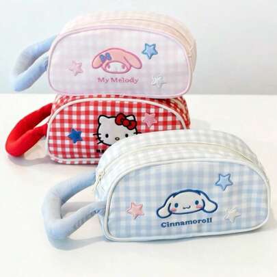 1pc Cute Cartoon Fashion Cosmetic Bag, Large Capacity Handheld Skincare & Makeup Storage Organizer, Embroidered Delicate New Product