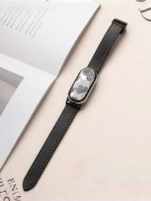 1pc Foldable Magnetic Clasp Leather Strap, Suitable For Xiaomi Mi Band 8/9/10/NFC Wristband - Black - View 5