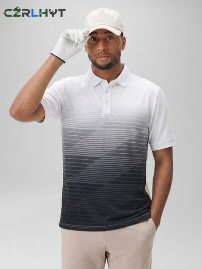 CZRLHYT 男士条纹短袖polo衫，适合夏季户外活动、度假、高尔夫及其他运动场合