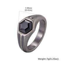 1 pieza Anillo negro geométrico hexagonal de acero inoxidable vintage, accesorio de estilo gótico para hombres - Negro de pistola - Ver 11