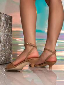 Women's Fashionable Solid Color Pyramid Heel Low Heel Sandals, Spring Summer Shoes Spring Easter - Brown - View 6
