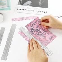 Calibrador de papel con forma asimétrica de metal, adecuado para medir el repujado, la fabricación de tarjetas, el corte de manualidades, herramienta de corte DIY para la escuela y la oficina - plata - Ver 9