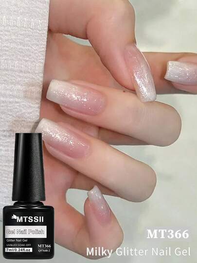 Mtssii 7毫升乳白色透明闪粉凝胶指甲油，闪亮可卸UV/LED指甲油，半永久美甲艺术凝胶，不含酒精，光滑亮泽，适合家庭和美甲沙龙DIY美甲用品