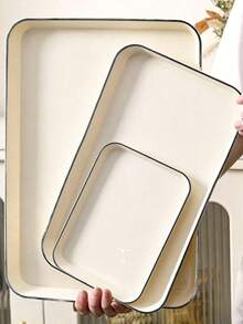 1pc Luxury Style Tea Tray, Entryway Decor Storage Plate, Suitable For Living Room, Dining Room, Holding Teapot, Teacup, Plate, Fruit, Snacks, Elegant Tableware - Cream White - View 1