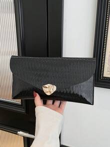 2026 New Glossy Envelope Clutch Bag, High-End Elegant Evening Bag, Versatile Korean Style Minimalist Large Capacity Flap Lock Shoulder Envelope Bag - Black - View 13