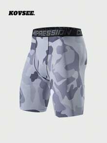 KOVSEE Boyfriend Style Men's Camouflage Printed Letter Ribbon Basketball Breathable Quick-Drying High Elasticity Sports Leggings Summer - Black and White - View 1