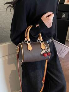 2026 经典迷你波士顿斜挎包，复古 PU 皮革水桶包，配樱桃吊坠，女士耐用轻便手提包，配有可调节肩带，小巧设计，完美收纳手机、钱包、化妆品，适合工作通勤、旅行、购物、约会，永恒的撞色设计，是送给时尚爱好者、生日、情人节、母亲节的理想礼物。 - 咖啡 - 查看 6