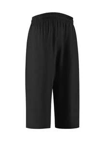 Women's Quick-Dry 3/4 Pants, Elastic Waist 3/4 Pants, Zipper Pocket 3/4 Pants Suitable For Hiking And Summer, Sports & Casual Pants - Black - View 7