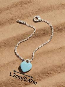 1件甜美清新S925纯银蓝色心形珐琅吊坠手链，百搭日常佩戴及女士礼物 - 心型手鍊 - 查看 2