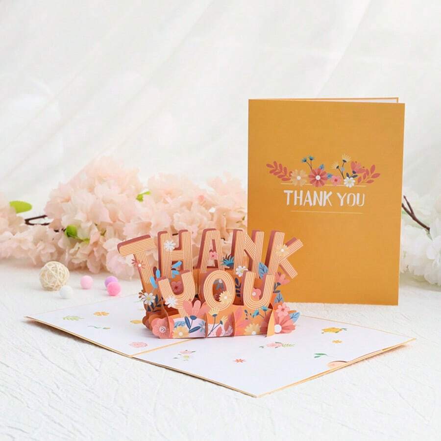 1pc 3D Pop-Up Birthday Card, Bouquet Thank You Greeting Card - Unique Paper Sculpture Design, Creative Thank You Gift, Blessing Message, Artistic Card For Special Occasions - Multicolor - View 1