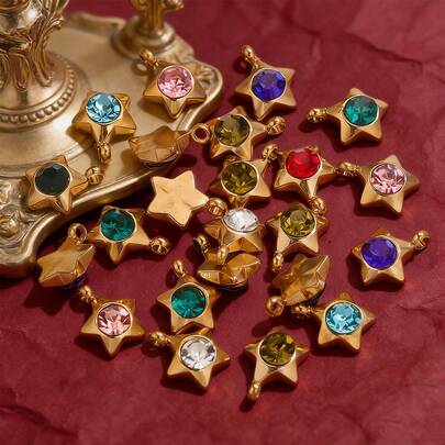 10 piezas de pequeños colgantes con forma de estrella de acero inoxidable de colores variados, decoraciones colgantes pequeñas, collares, aretes, adecuados para manualidades del hogar, accesorios de joyería DIY y accesorios para damas