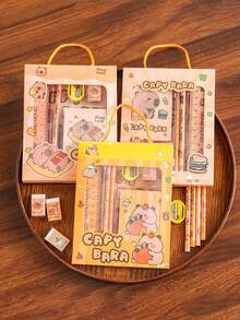 Juego de regalo de papelería de 6 piezas Capy Bara - Juego de arte/garabato/escritura de lujo con regla, 2 lápices, sacapuntas, goma de borrar y cuaderno (diseños vibrantes de capibara, asignación de color al azar, perfecto para niños, niñas, vuelta al colegio, cumpleaños, recompensa en el aula, DIY diario y creatividad (incluye caja de regalo)) - Camel - Ver 6