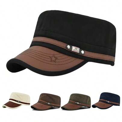 1pc Men's FS Star Embroidery Flat Top Baseball Cap, Adjustable Outdoor Sun Protection Casual Hat, Suitable For Spring, Autumn, Travel, Beach, Party