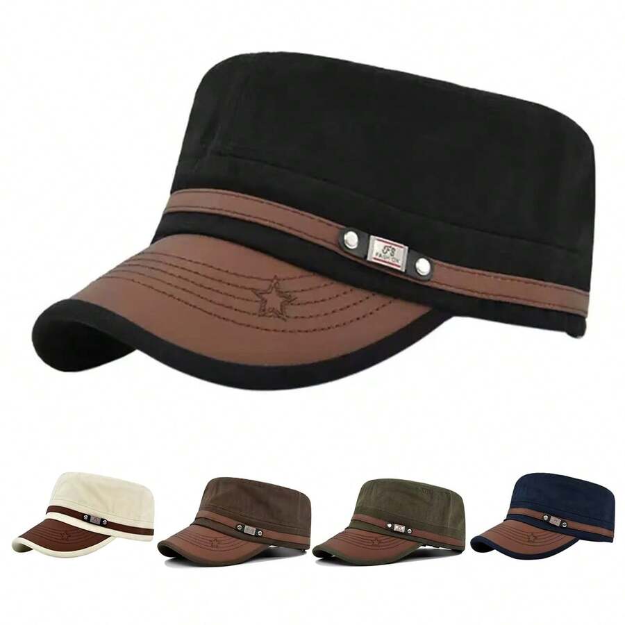 1pc Men's FS Star Embroidery Flat Top Baseball Cap, Adjustable Outdoor Sun Protection Casual Hat, Suitable For Spring, Autumn, Travel, Beach, Party,Summer,Holiday - Multicolor - View 1