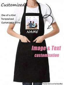 Customized Black Kitchen Cooking Apron, Modern Polyester Oil-Proof Apron,Custom Kitchen Apron,Nordic Home Apron,Personalized Cooking Apparel,Dustproof Chef Apron,Wedding Party Aprons,Sleeveless Kitchen Wear Custom Cooking Utensils With Text And Personalized Photo,Washing Gloves,Elegant Living - Multicolor - View 2