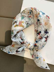 Cartoon Puppy Print Small Square Scarf, Versatile Fashion Neck Warmer Headband For Women - Beige - View 3