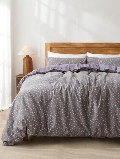 2026 New 3-Piece Purple Small Floral Duvet Cover Set (1 Duvet Cover + 2 Pillowcases) - 100% Polyester, Zipper Closure, Vintage Cottagecore Style, Decorative Bedding - No Bed Sheet