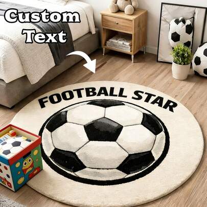 1pc Personalized Football Name Carpet - Customized Name Football Faux Wool Carpet, Soft Sports Kids Room Decor, Non-Slip Rug, Athlete Gift, Suitable For Birthday, Game Room, Sports Party, Holidays