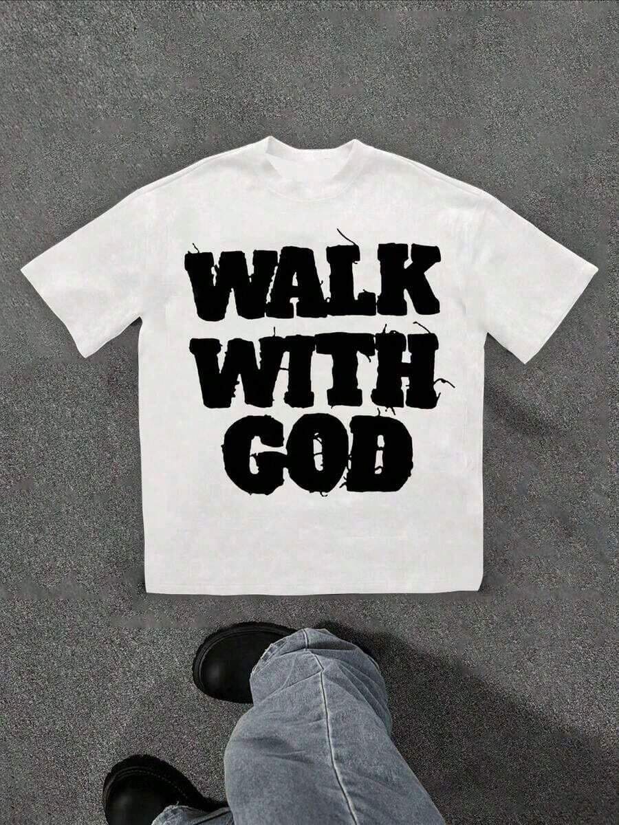 2026 LC Hoodies Cotton-Shirt Bold Walk With God Symbolizing And Spiritual Journey Printed On Front Daily Inspiration Cotton Men TShirt Y2K,Oversize Plus Size Men's S To 5XL,Summer TeeCasual Daily Wear-Shirt,Retro-Shirt,Male And Female Neutral Short Sleeves,Clothes Plus Size,Sweatshirt,Clothes Women,Tops,New Year's Clothing,Womens Tops,Spring,Summer Tops Women,Spring Clothes,Vacation Outfits ,Summer Outfits,Tees Women - 白色 - 查看 1