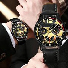 男士时尚石英表四件套，含日期显示、吊坠项链、戒指和手链 - 男士理想礼物 - 黑色 - 查看 4