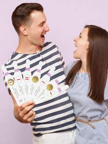 40张蓝色刮刮式验孕套装，适合男宝宝的迎婴派对游戏 - 彩色 - 查看 2