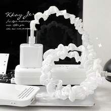 Minimalist White Floral Pattern Simple Transparent Charger Protection Set Compatible With Apple 17/17 Pro/17 Pro Max/17 Air/16/15/14/13/12/11 Chargers The Set Includes A Data Cable Protective Strap And A Charging Head Protective Cover To Prevent The Data Cable From Cracking And To Protect It From Dirt Women's Day Gift Birthday Celebration Chargers. - Clear - View 4