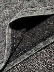 男士街头风卡通猫图案T恤，略带弹力做旧棉混纺黑色圆领短袖T恤，休闲日常穿着 - 黑色 - 查看 3