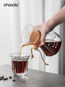 choxila 1 pieza Cafetera de vidrio para verter, cafetera de vidrio con marco de madera moderna - Cafetera - Ver 3