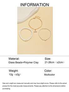 3 pièces/set Bracelet de cheville en perles de mode, forme de cœur minimaliste avec faux perles, décor de queue de sirène blanche, convient pour le port quotidien et les vacances à la plage - Multicolore - Voir 5