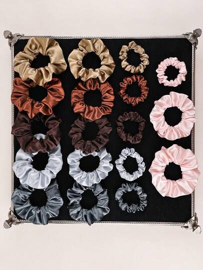 18pcs Minimalist Multi-Color High Elasticity Satin Hair Ties, Damage-Free Scrunchies, Wide Edge Design For All Seasons, Party & Gift For Women