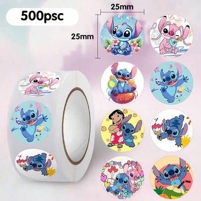 500pcs/Roll Cartoon Stitch Shaped Waterproof Stickers, Suitable For Notebooks, Laptops, Phone Cases, Office Supplies And School Items, 2026 New Year Gift