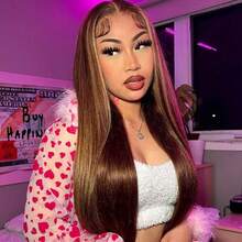 5*5/6*6 Highlight P4/27 Glueless HD Lace Wigs Blended Human Hair Wig - 250% Density Piano Color Straight Hair - Pre-Plucked Hairline And Baby Hair - Ready To Wear Instantly Without Glue - Multiple Sizes Human Hair Wig  For Women - SP4/27 - 查看 8