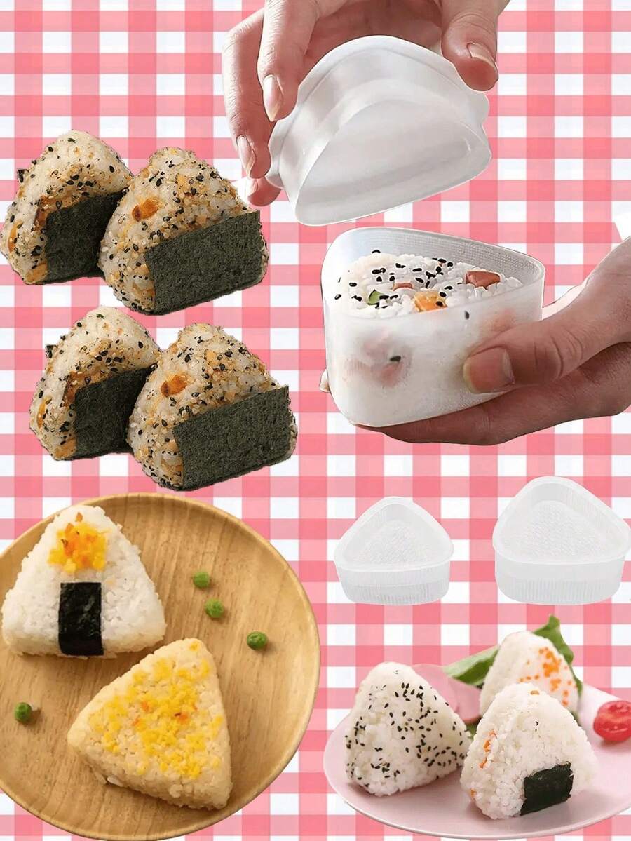 Bộ 3 khuôn làm cơm nắm hình tam giác, khuôn làm cơm sushi và rau cuộn, thích hợp để trang trí hộp cơm bento - Dụng cụ và phụ kiện nhà bếp, dùng cho nấu ăn tại nhà.