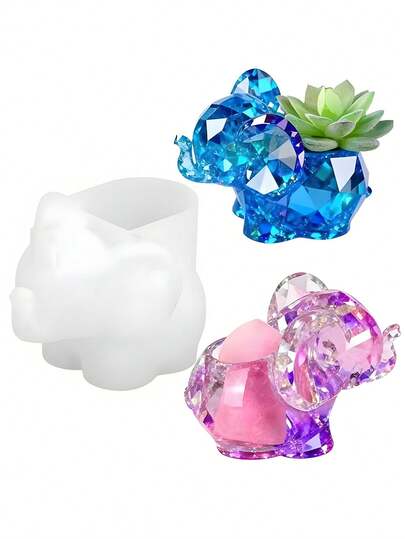 3D大象造型硅胶模具 手工桌面小物件首饰收纳盒 环氧树脂滴胶水晶模具 DIY石膏烛台烛架浇铸模具 多肉植物花盆 石膏水泥混凝土模具 家居装饰模具