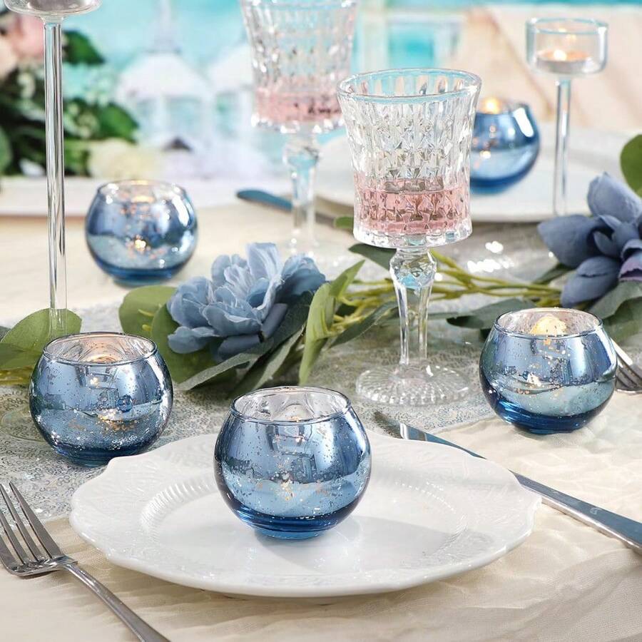 6/12 Pcs Spherical Candle Cup Mercury Glass Votive Candle Holders Tealight Holders For Wedding Table Centerpieces Home Decor Party Supplies - 6Pcs Orange - View 1