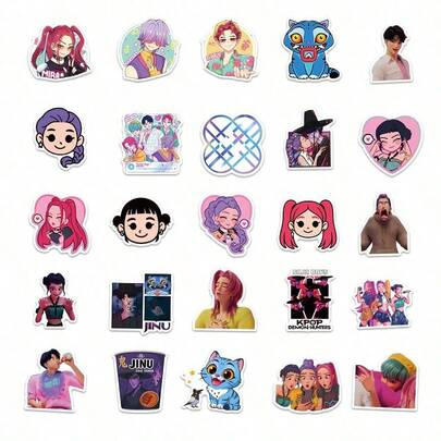 50/100张卡通动漫图案K-POP贴纸，鬼灭之刃装饰贴纸，动漫人物，K-POP Rumi Mira Zoey图案贴纸，儿童贴纸，DIY创意防水贴纸，可用于滑板、行李箱、笔记本、水瓶等，小型圣诞礼物