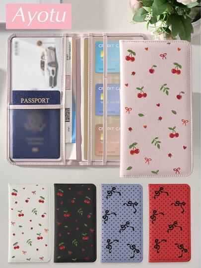 Ayotu Titular de registro y de automóvil con estampado de cereza, lazo y lunares - Organizador de guantera para vehículos, caja de accesorios para automóviles y camiones, adecuada para almacenar documentos importantes, licencias de conducir, pasaportes, tarjetas, piezas de automóvil y otros accesorios. Esta caja unisex es un regalo ideal para propietarios de automóviles, camiones, motocicletas y remolques, y también es un excelente regalo para Navidad, cumpleaños o Año Nuevo