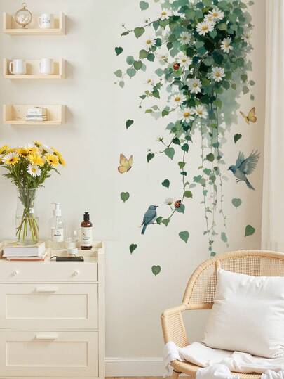1 miếng dán tường hình dây leo hoa có thể tháo rời, dùng để trang trí tường.