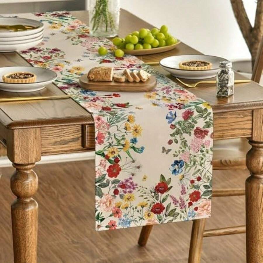 Linen Table Runner 183cm Long Decorative Flower Dining Table Mat Placemat For Holiday Parties And Everyday Use A Dee - A - View 1