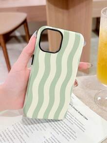 1个简约清新波浪条纹图案穿孔亮面硬质手机壳，适用于三星/11/12/13/14/15/16 Pro Max - 彩色 - 查看 3