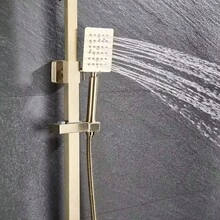 Duscharmatur aus gebürstetem Gold, drehbarer Auslauf, Wandmontage, 20 cm Regenduschkopf + Handbrause, Duscharmatur aus Edelstahl - Gebürstetes Gold - Übersicht 4