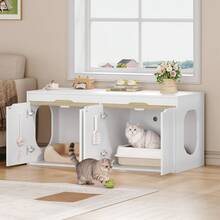 HaluPeit Cat Litter Box Cabinet, Cat Cabinet For 2 Cats, Cat Toilet With Door, For Cats, Double Door, Side Table, 120 X 50 X 53.4 Cm, White Oak And White, Modern - 白色 - 查看 3