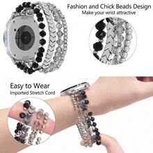 1pc Elastic Beaded Arrow Strap Compatible With Samsung Watch 8, Fashionable - Silver - View 3